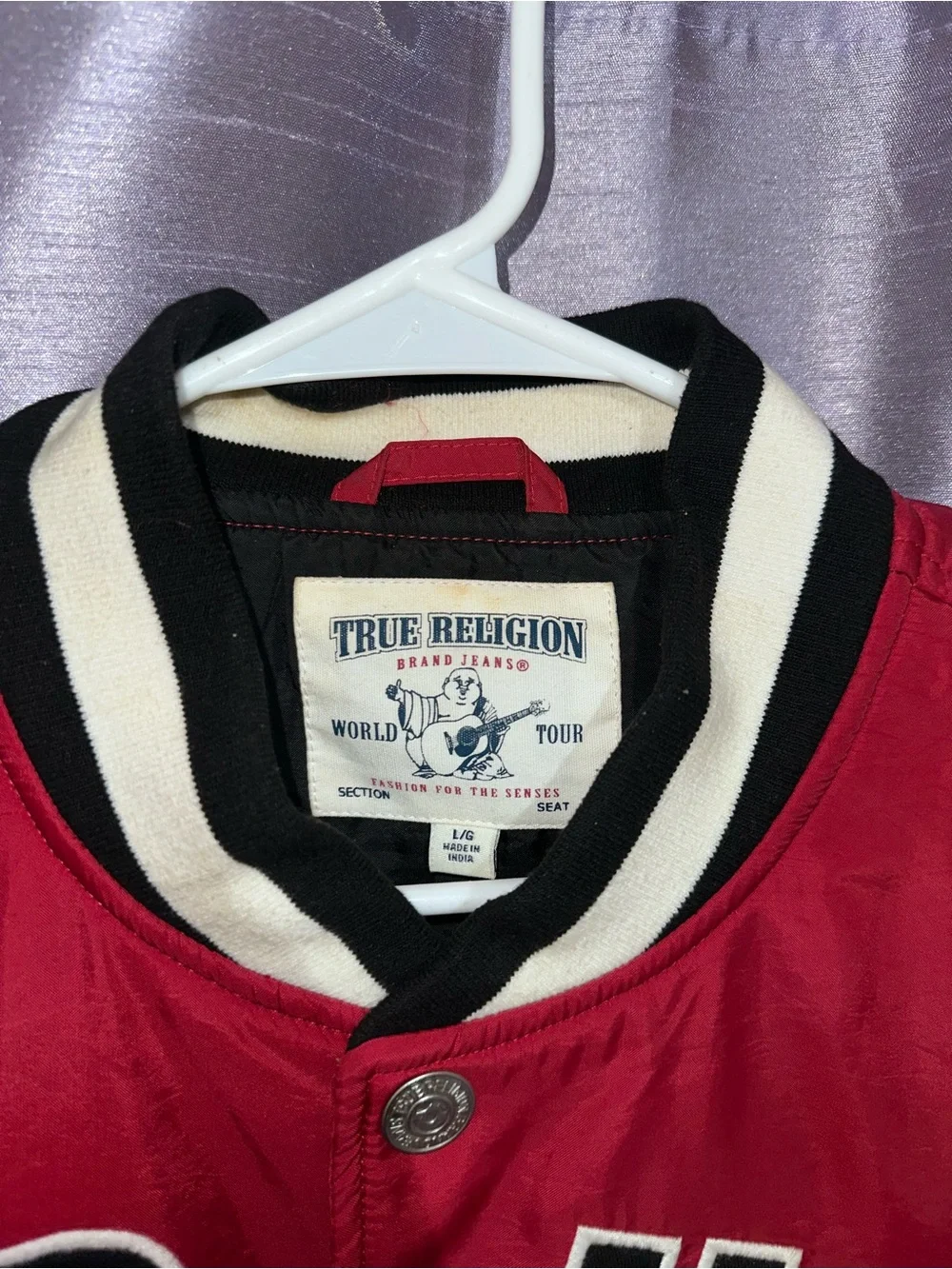 Vintage True Religion Varsity Jacket Size Large Red Varsity Rare Great logo